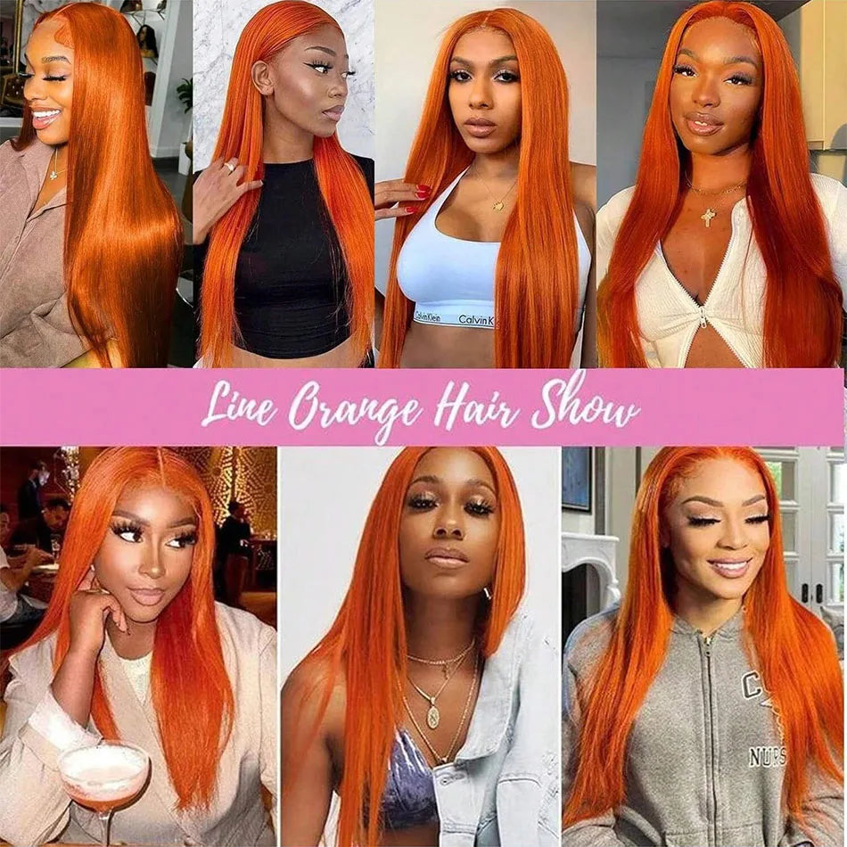 200% Density Ginger Straight Human Hair Wigs Bone Straight 13x6 HD Lace Frontal Human Hair Wigs Pre Plucked For Women Brazilian