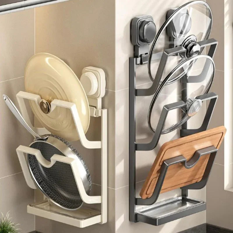 Suction Cup Pot Lid Rack Wall-mounted Punch-free Kitchen Storage Shelf Multi-function Household Storage Cutting Board Rack