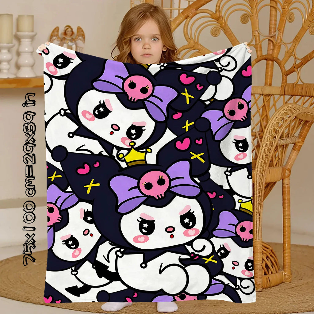 Sanrio Kuromi Anime Knee Blanket Throw Blankets for Winter Microfiber Oversized Baby Lightweight Fleece Bed Sofa Decoration