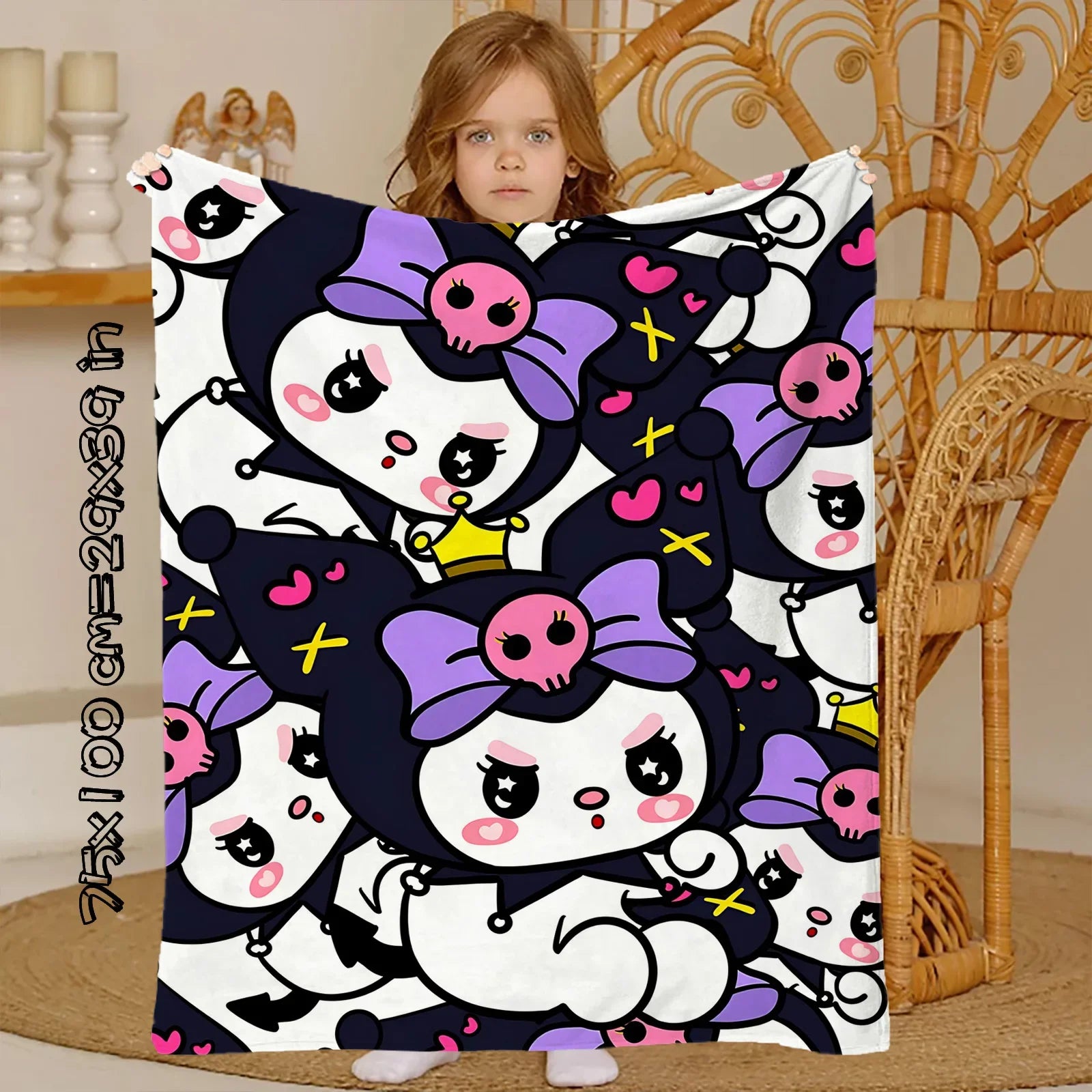Sanrio Kuromi Anime Knee Blanket Throw Blankets for Winter Microfiber Oversized Baby Lightweight Fleece Bed Sofa Decoration