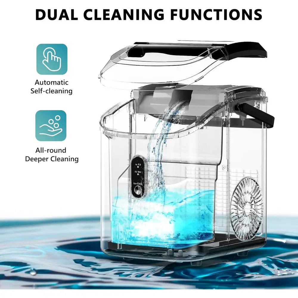 Nugget Ice Maker Countertop with Handle, Ready in 6 Mins, 34lbs Per Day, Removable Top Cover, Auto-Cleaning, Portable Sonic Ice