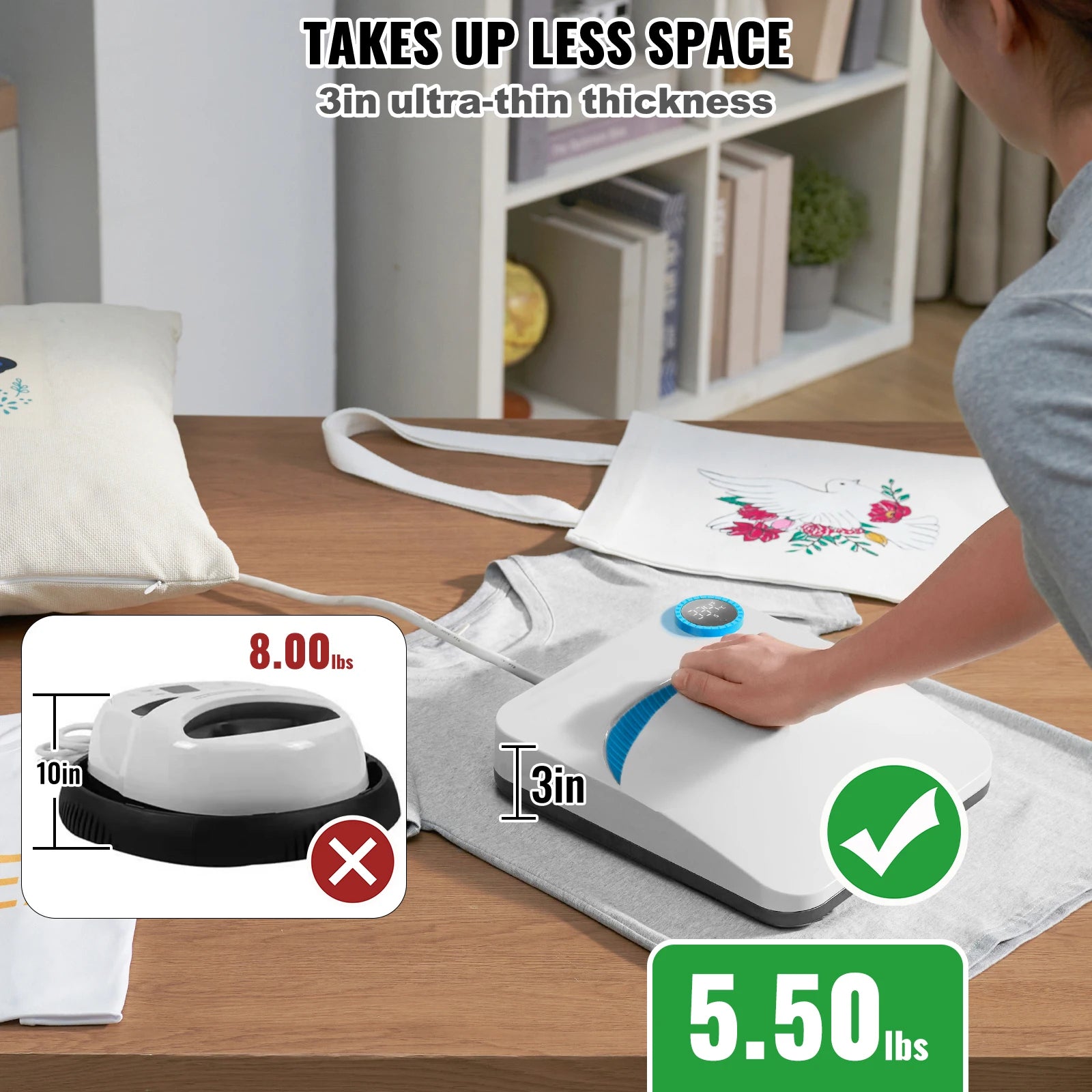 SucceBuy 9x9/12x10 in Portable Heat Press Machine DIY Shirt Printing Multifunctional Sublimation Transfer HTV Vinyl T-shirt Bag
