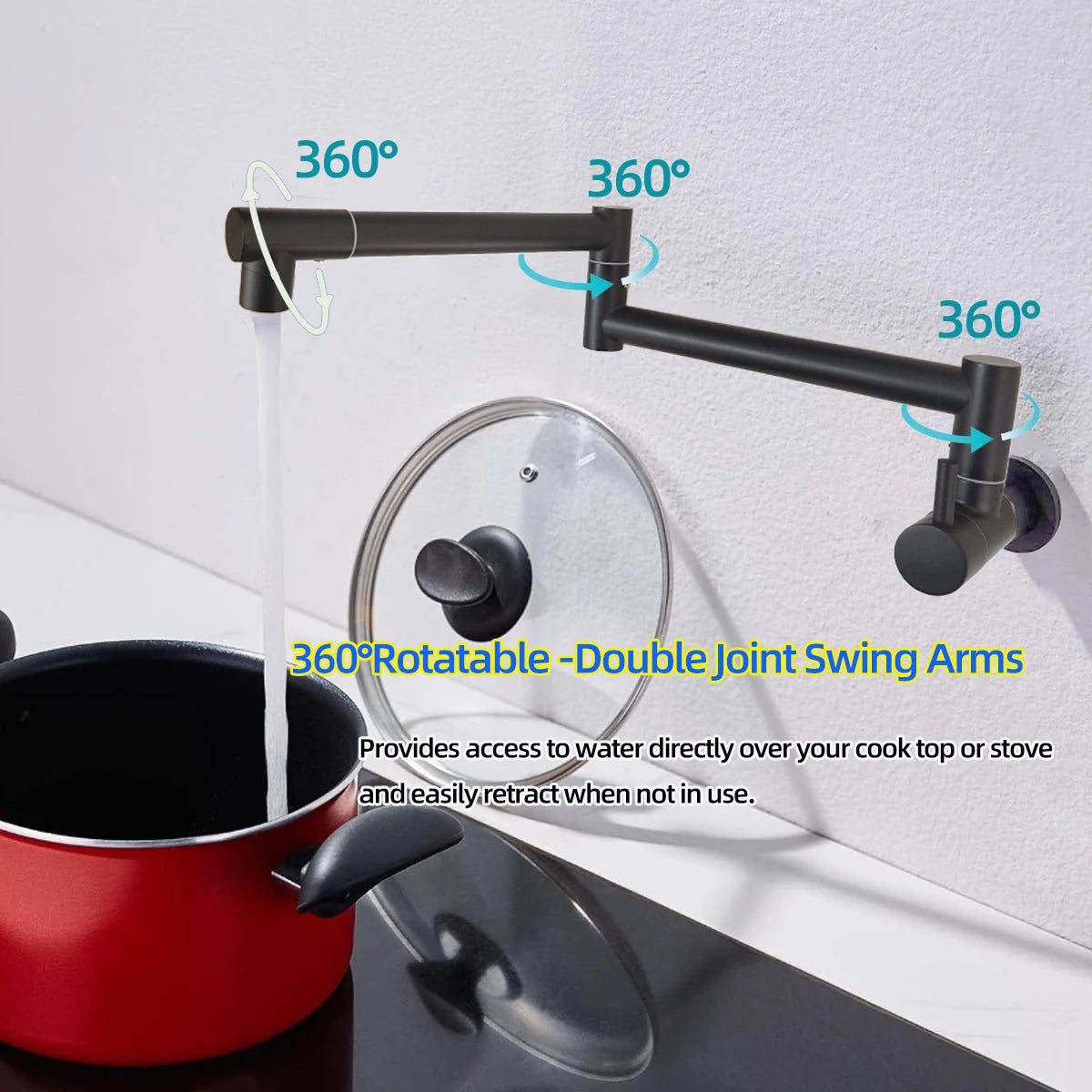 Wall mounted kitchen stove multifunctional folding rotary faucet, single cooling design, universal rotation