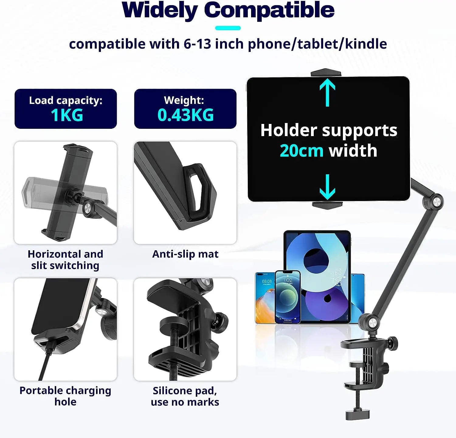 Ulanzi VIJIM HP006 Tablet Holder iPad Stand Desk Mount for Smartphone iPad Pro Air with Flexible Arm 360°Adjustable Tablet Mount