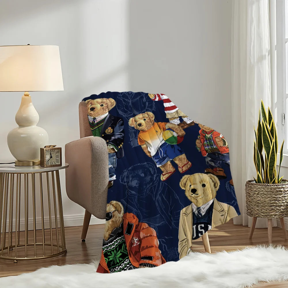 Fashion B-Bears Cute Blanket Plush Nap Sofa rug for P-POLO-S Living Room Warm Office Bedroom Birthday Home Travel Kid Gifts
