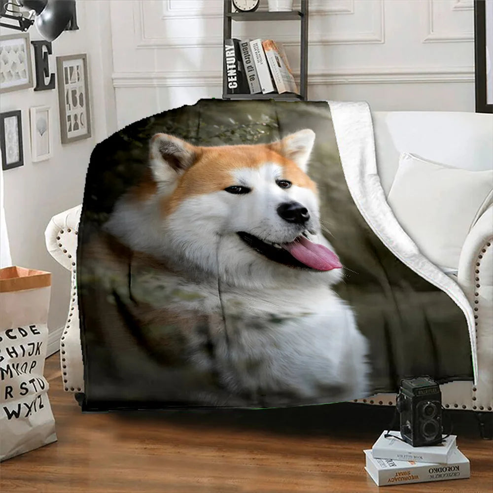 Cozy Akita Dog Print Flannel Throw Blanket - Soft, Reversible, All-Season Comfort for Couch, Bed, Office, and Travel - Perfect G