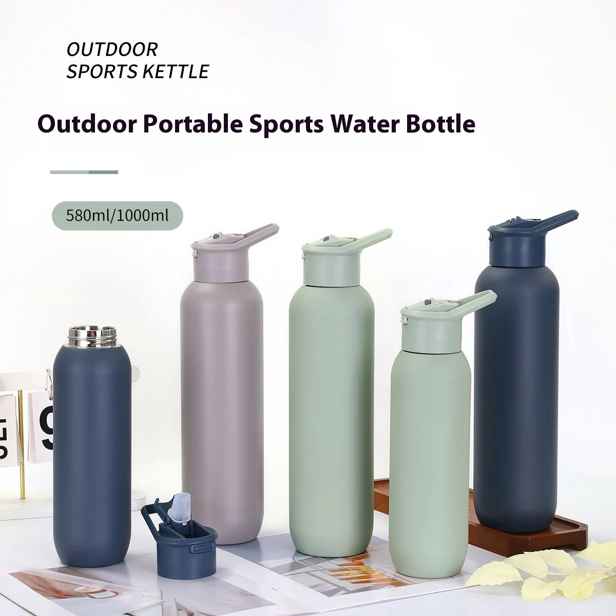 Portable Sports Water Bottle 304 Stainless Steel Double-layer Insulated Cup for Mountaineering with Handle and Small Spout