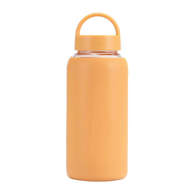 600ml,800ML Single-layer Glass Water Bottle With Silicone Sleeve,Anti-hot Heat Insulation,Scale,Large Capacity,Handy Cup,Mug