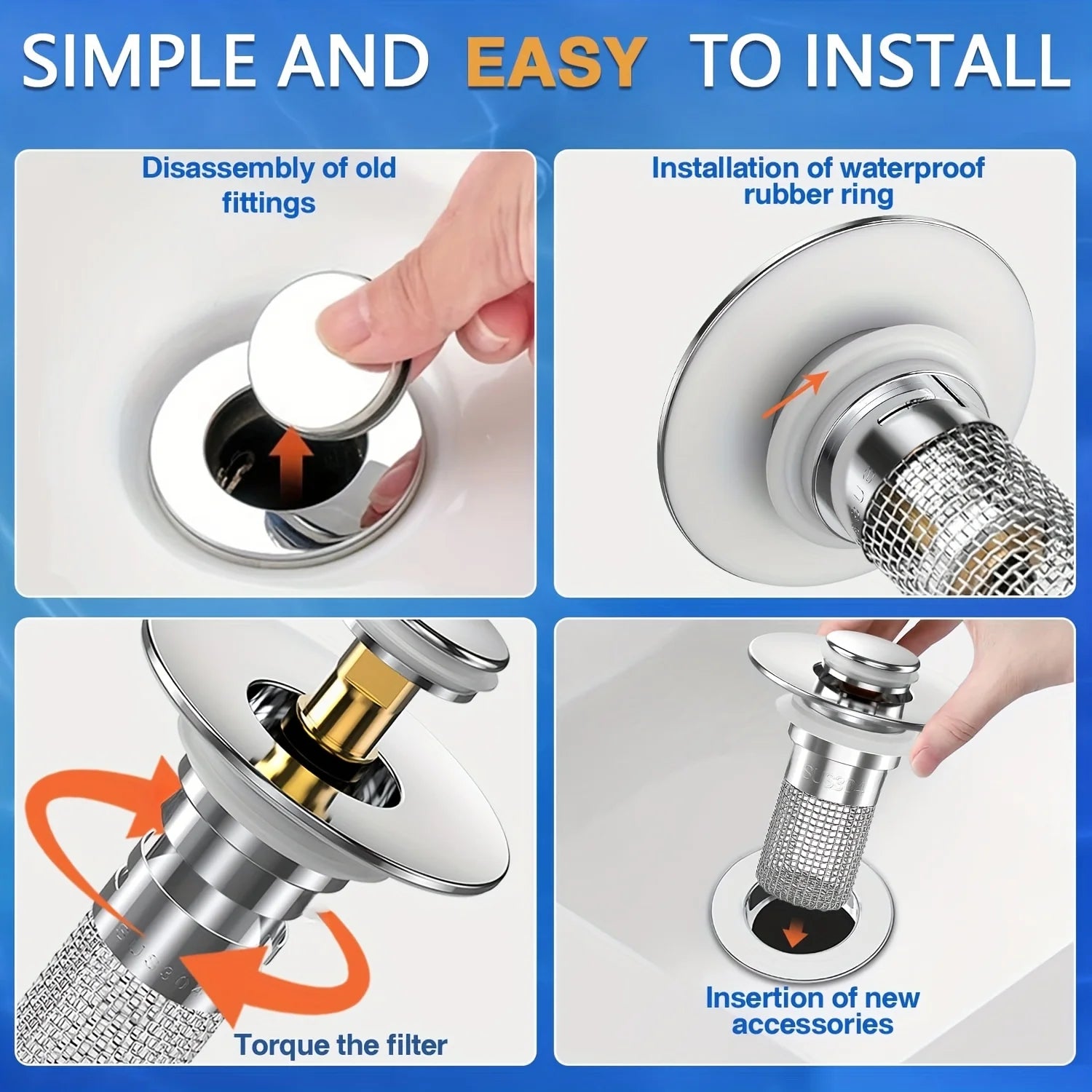 2-Pack Stainless Steel Pop-Up Sink Drain Strainer – Removable Basket! Clog-Preventing Hair Catcher for Bathtub/Shower/Sink