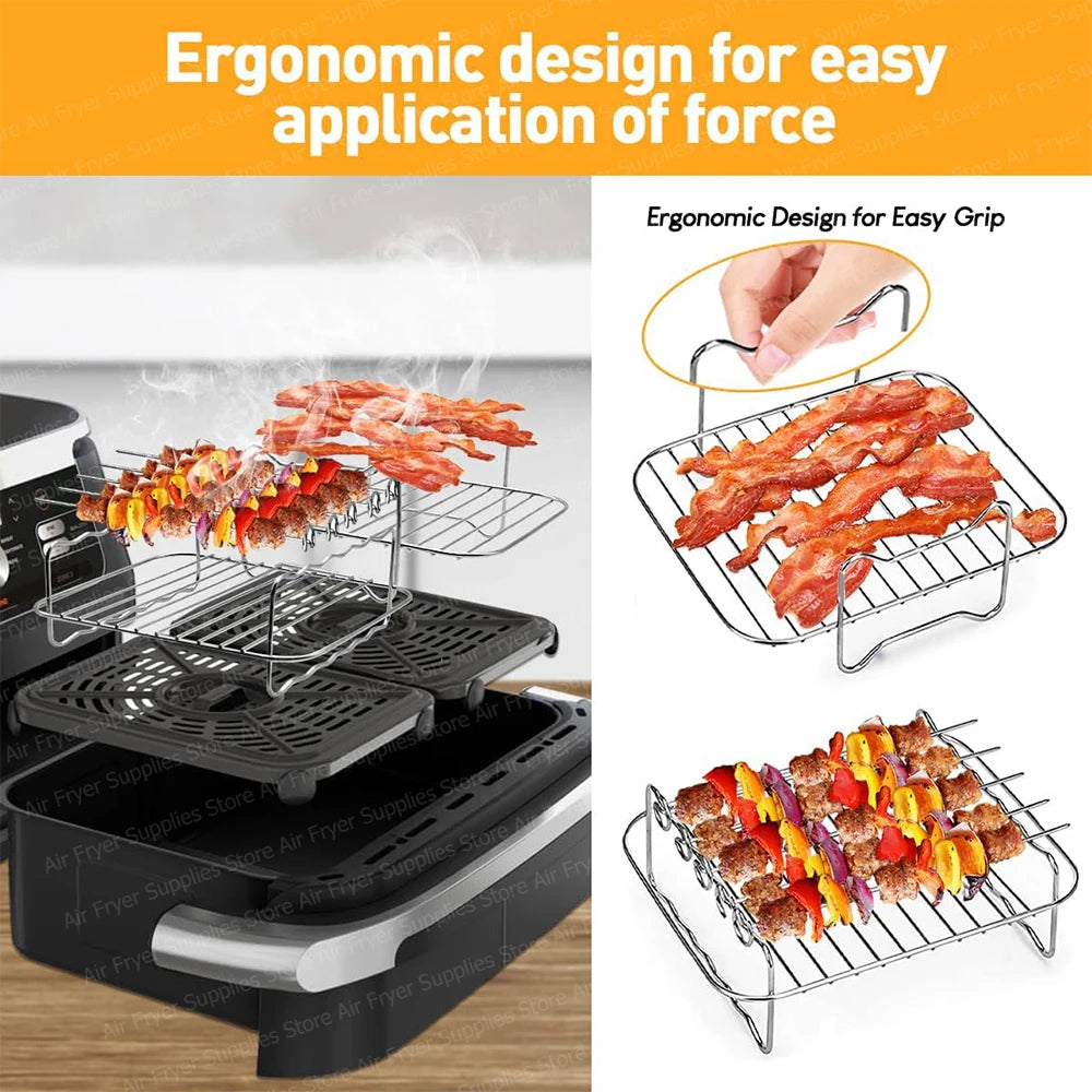2Pcs Air Fryer Rack for Ninja Foodi Flex 10.4L AF500EU Stainless Steel Dehydrator Racks Grill for BBQ Oven Airfryer Accessories