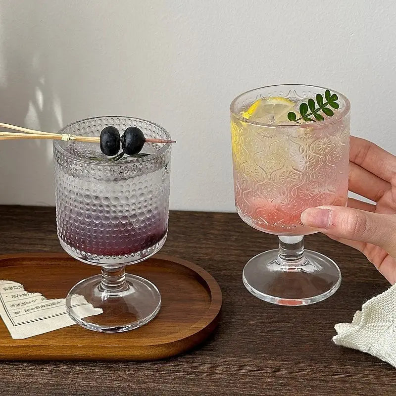 4pcs Set Vintage Embossed Mixed Pattern Wine Glass,Wine Juice Drink Cup ,Party Wedding Home Glass Cup Goblet