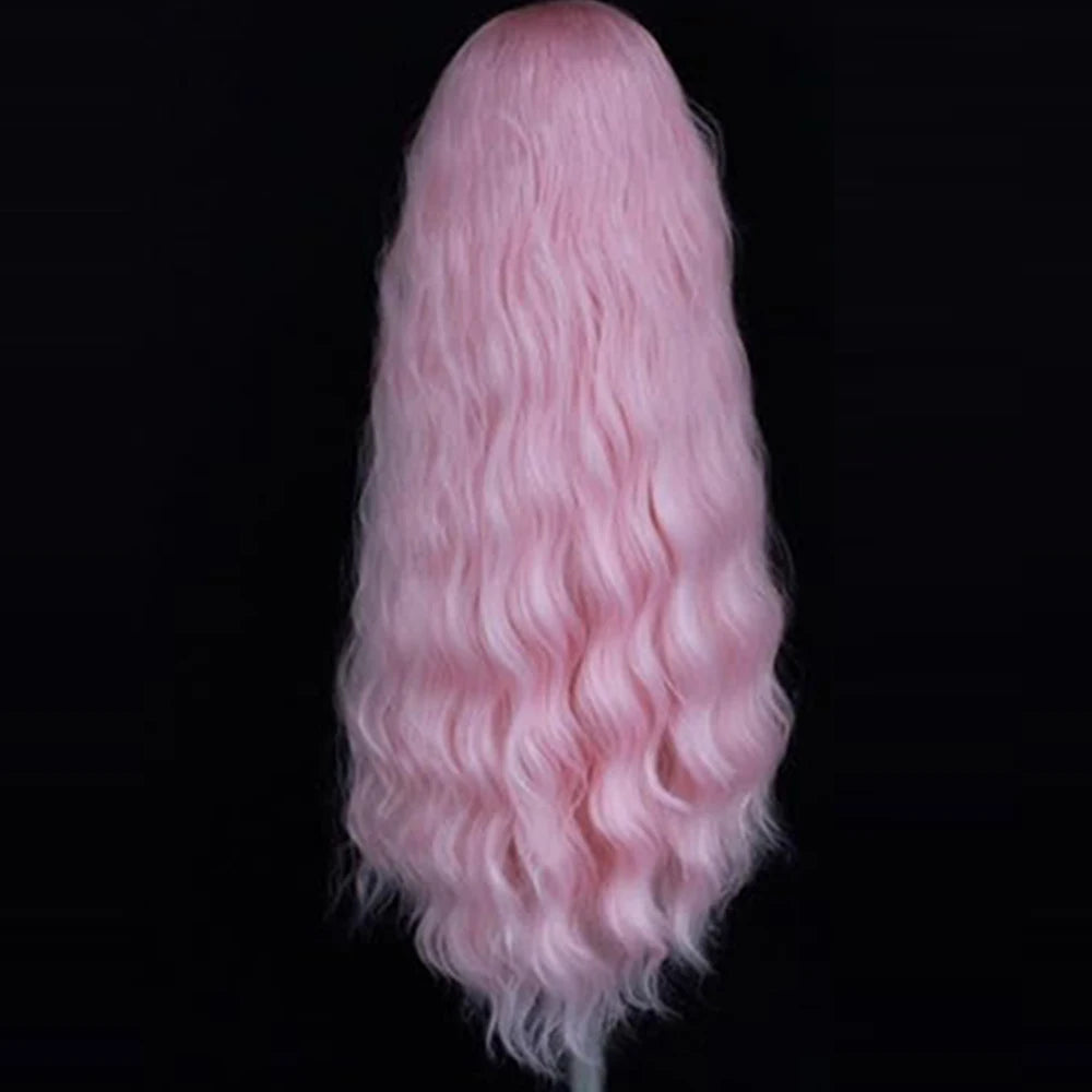 Pastel Pink Natural Wave Wig Synthetic Lace Front Wigs For Women Long Loose Curl Lace Hair Heat Resistant Cosplay Light Pink Wig