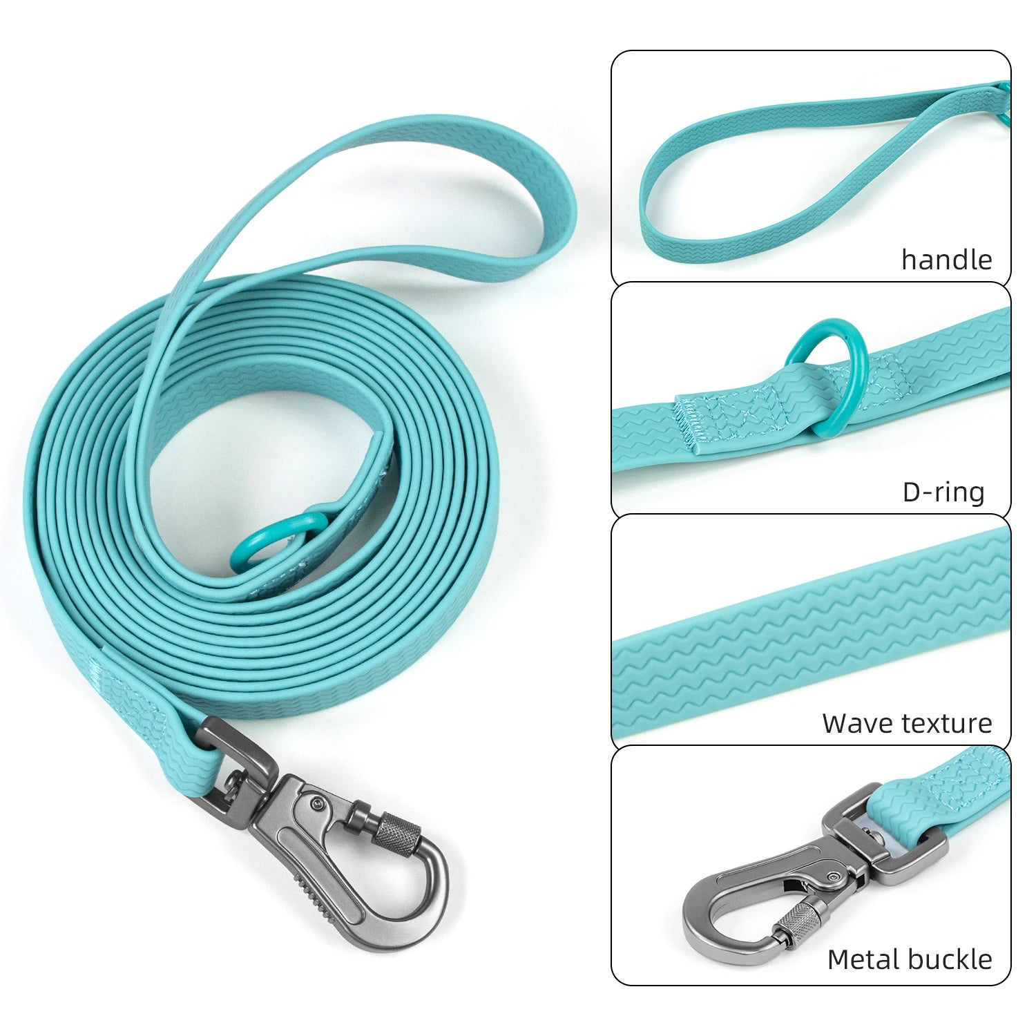 1.8M 3M 5M 10M  PVC Dog Leash large dog Medium Waterproof and easy to clean Wave texture running dog training Leash long strong
