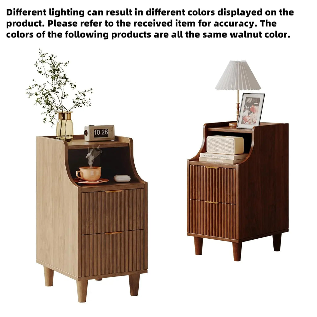 Fluted 2-Drawer Nightstand Set Slim Wooden Mid Century Modern Side End Table for Bedroom Living Room Office, Customized