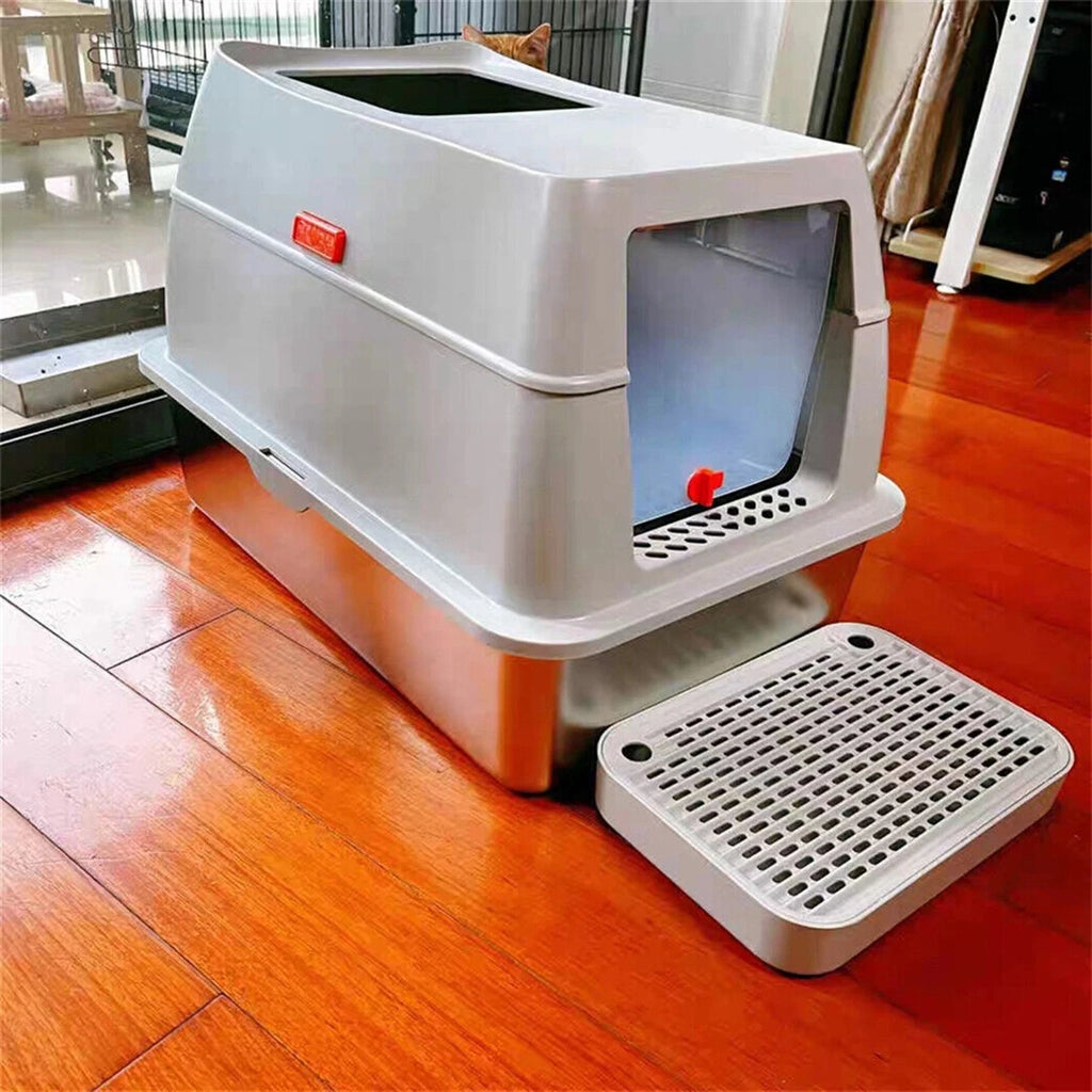 4-Style Cat Litter Box with Lid Large Kitty Litter Box Enclosed with High Sided Enclosure Scoop Non-Sticky