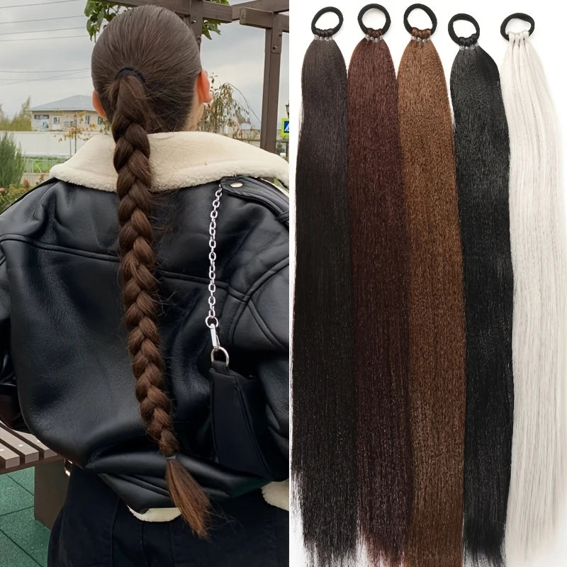 Synthetic Long Hair Ponytail Extensions Wig for Braiding 28inches Straight Ponytail Hairpiece with Hair Tie for Women Daily Use