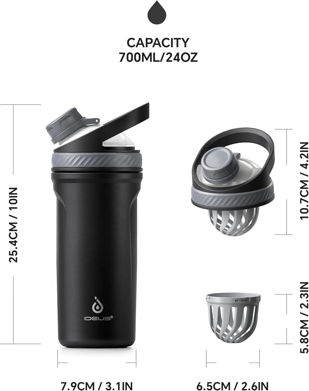 Ideus Protein Milkshake Bottle, Insulated Stainless Steel High-Temperature Resistant Shaker Cup With Silent Tritan Material Ball