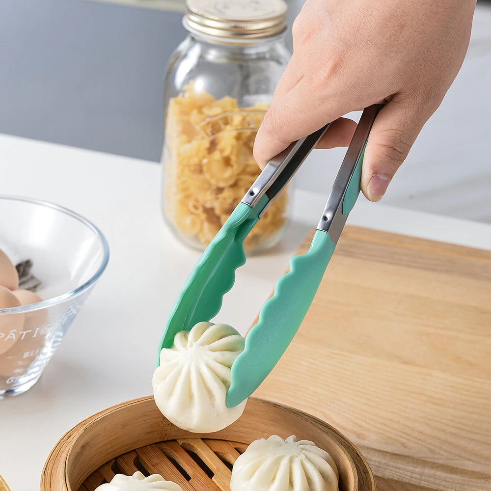 Silicone BBQ Grilling Tong Kitchen Cooking Salad Bread Serving Tong Non-Stick Barbecue Clip Clamp Stainless Steel Tools Gadgets