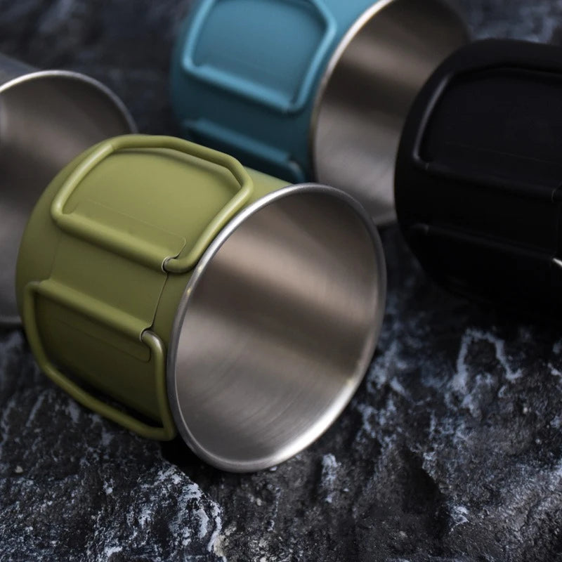 304 stainless steel Cup Mug 260ml Outdoor Water Cup Camping Picnic Water Mug Tableware with Foldable Handle