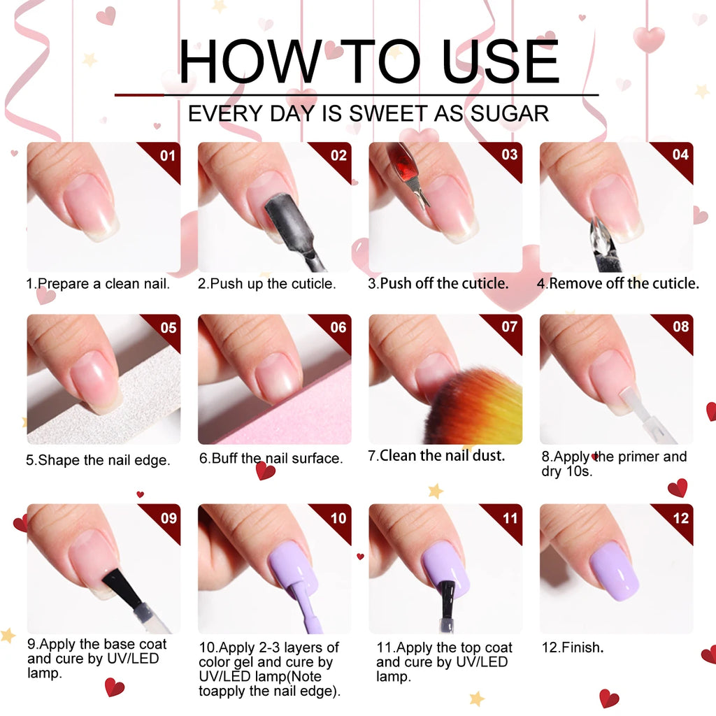 Nail Gel Polish Set 12PCS 8ML Long-lasting High Gloss Semi Permanent Glitter Art Nails Varnish for Manicure   Art Salon Creation