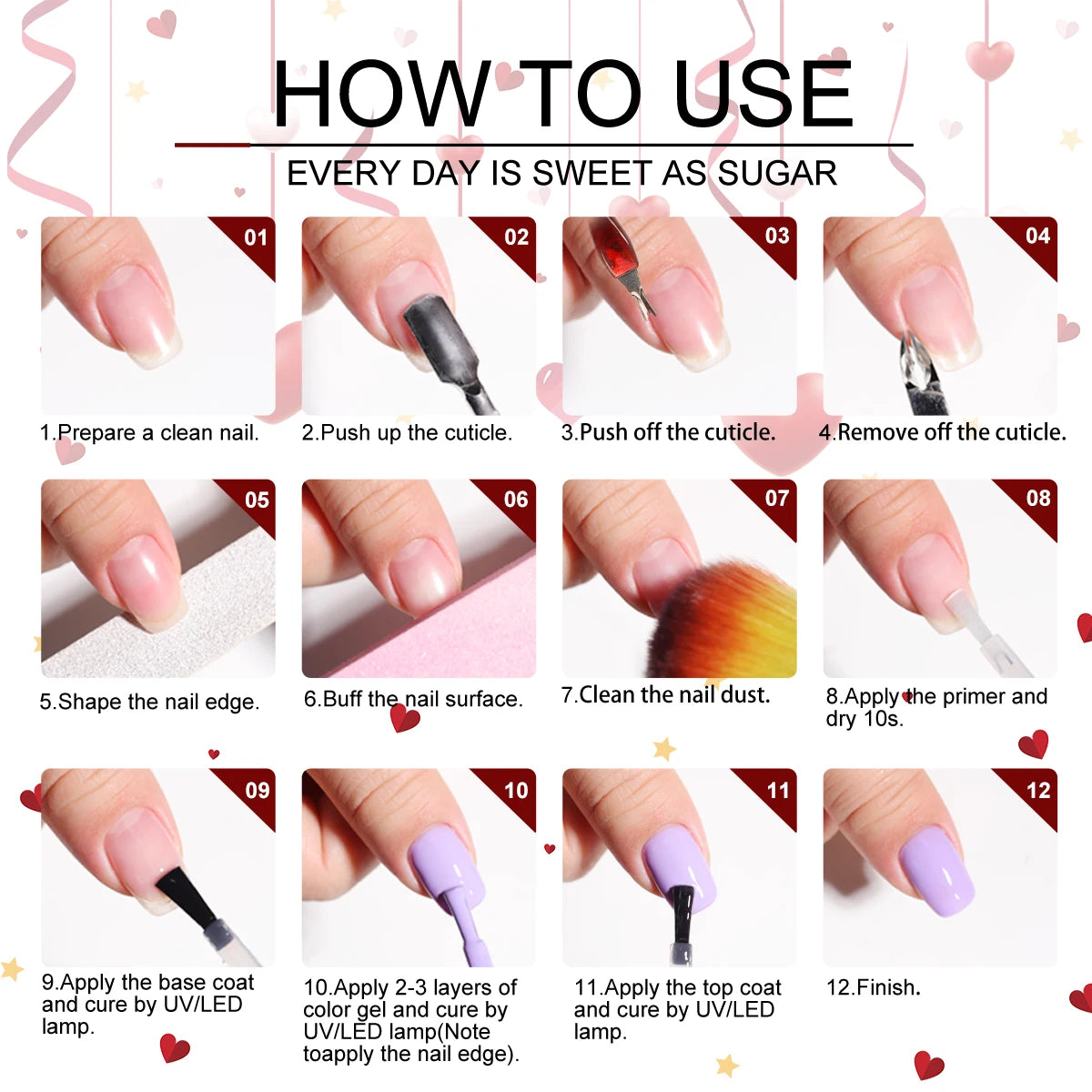 Nail Gel Polish Set 12PCS 8ML Long-lasting High Gloss Semi Permanent Glitter Art Nails Varnish for Manicure   Art Salon Creation