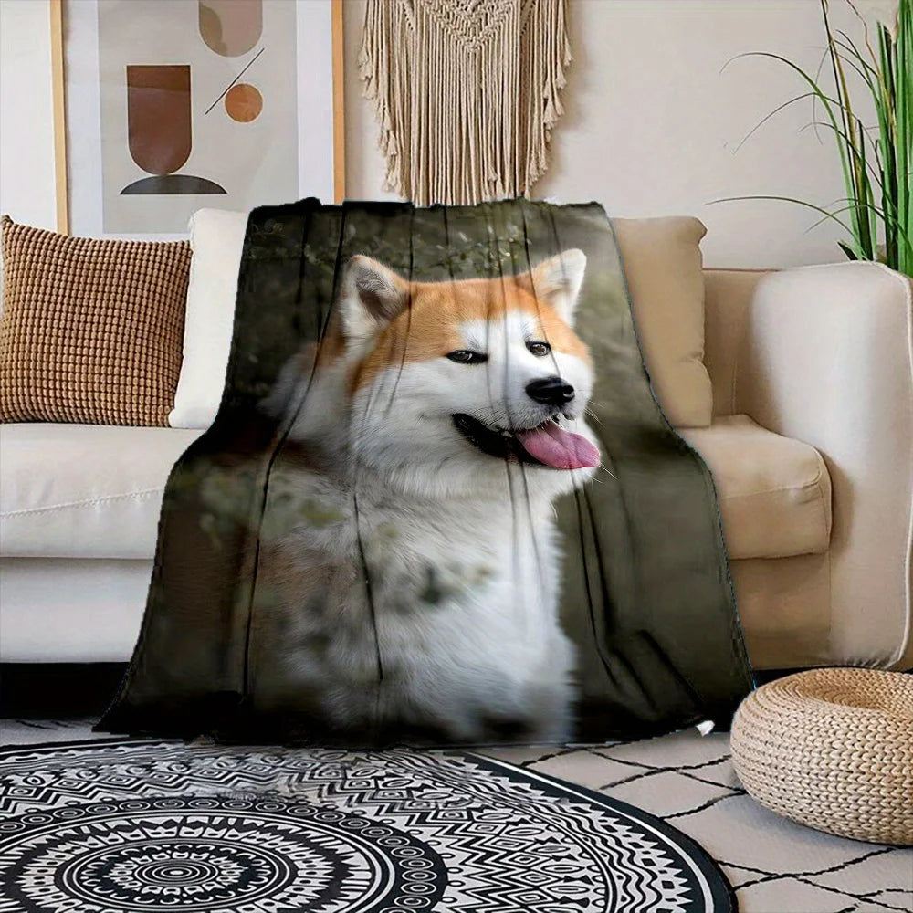 Cozy Akita Dog Print Flannel Throw Blanket - Soft, Reversible, All-Season Comfort for Couch, Bed, Office, and Travel - Perfect G