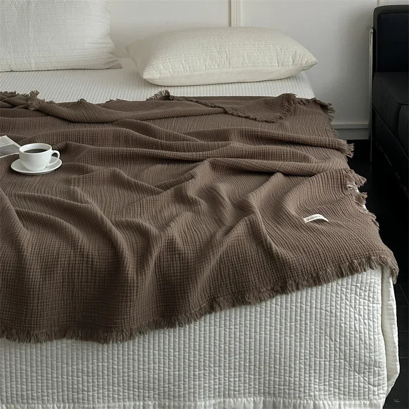1pc Blanket 100% Cotton Sofa Towel Tassels Bed Linen Solid Color Shawl manta Skin-friendly Plaid Home Blankets