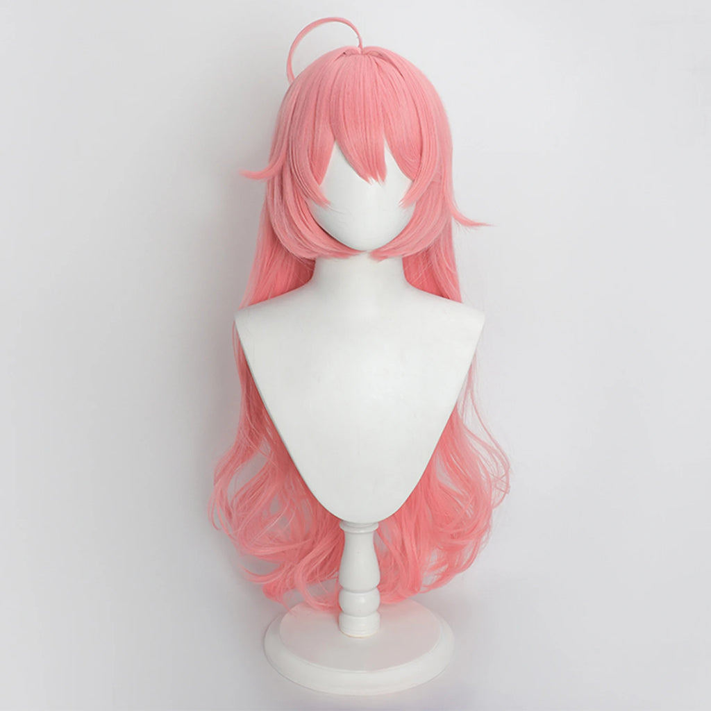 Anime Cosplay Wig Pink Long Curly Hair Heat Resistant Synthetic Wig for Game Character Cos Halloween Party
