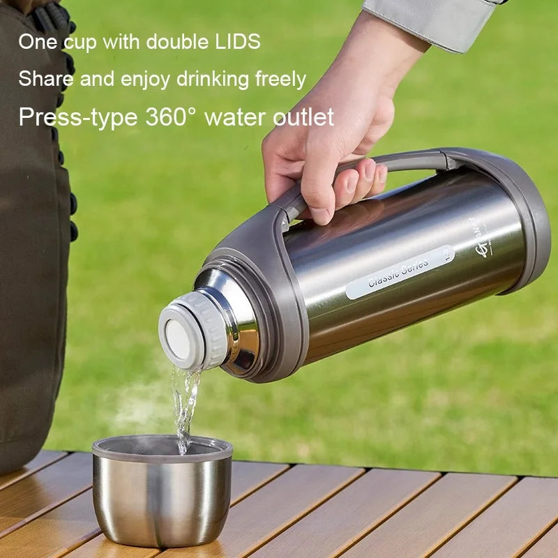 Stainless Steel Sports Kettle with Double Lids for One Drink Large Capacity Thermal Insulation and Cold Preservation  Water Cup