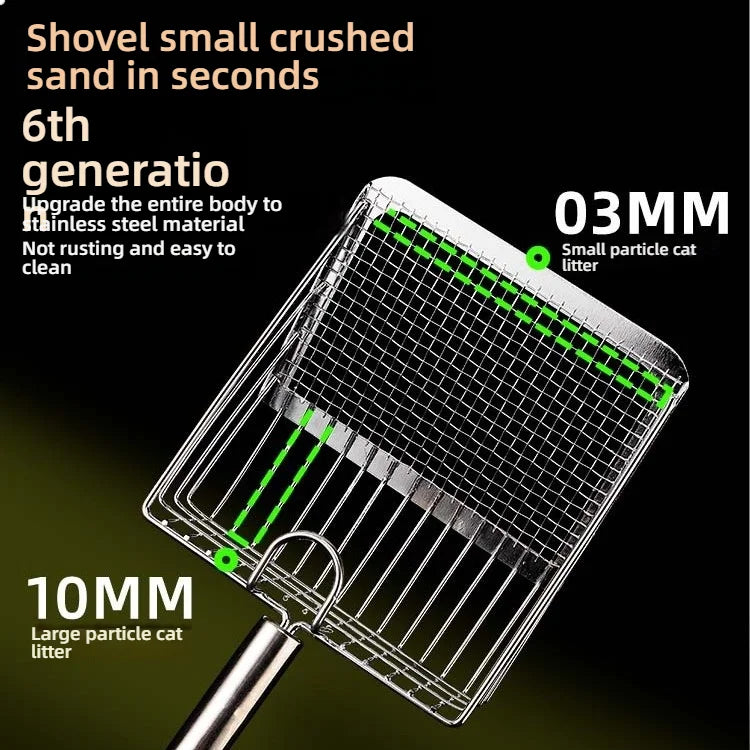 Stainless Steel Cat Litter Scoop, Large Size with Fine Holes | Efficient Pet Waste Shovel for Clumping Bentonite & Ore Litter |