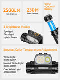 SOFIRN Headlamp HS22 2500lm 18650 4000mAh Flashlight 2700-6000K Stepless SFT25R LED Color Temperature Adjustment  Dual Switch