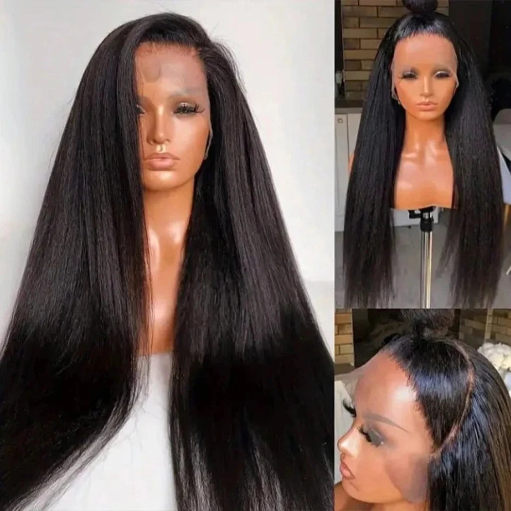 Yaki Straight Human Hair Wig For Women Natural Kinky Straight 13x4 Lace Front Wigs Human Hair 40 Inch kinky curly human hair wig