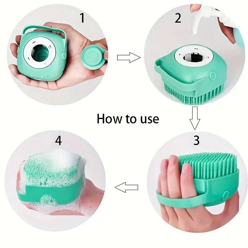 Multi-Functional Pet Cleaning Brush – Silicone, Hair Removal, Massage Bath, Dog-Safe with Bubbles