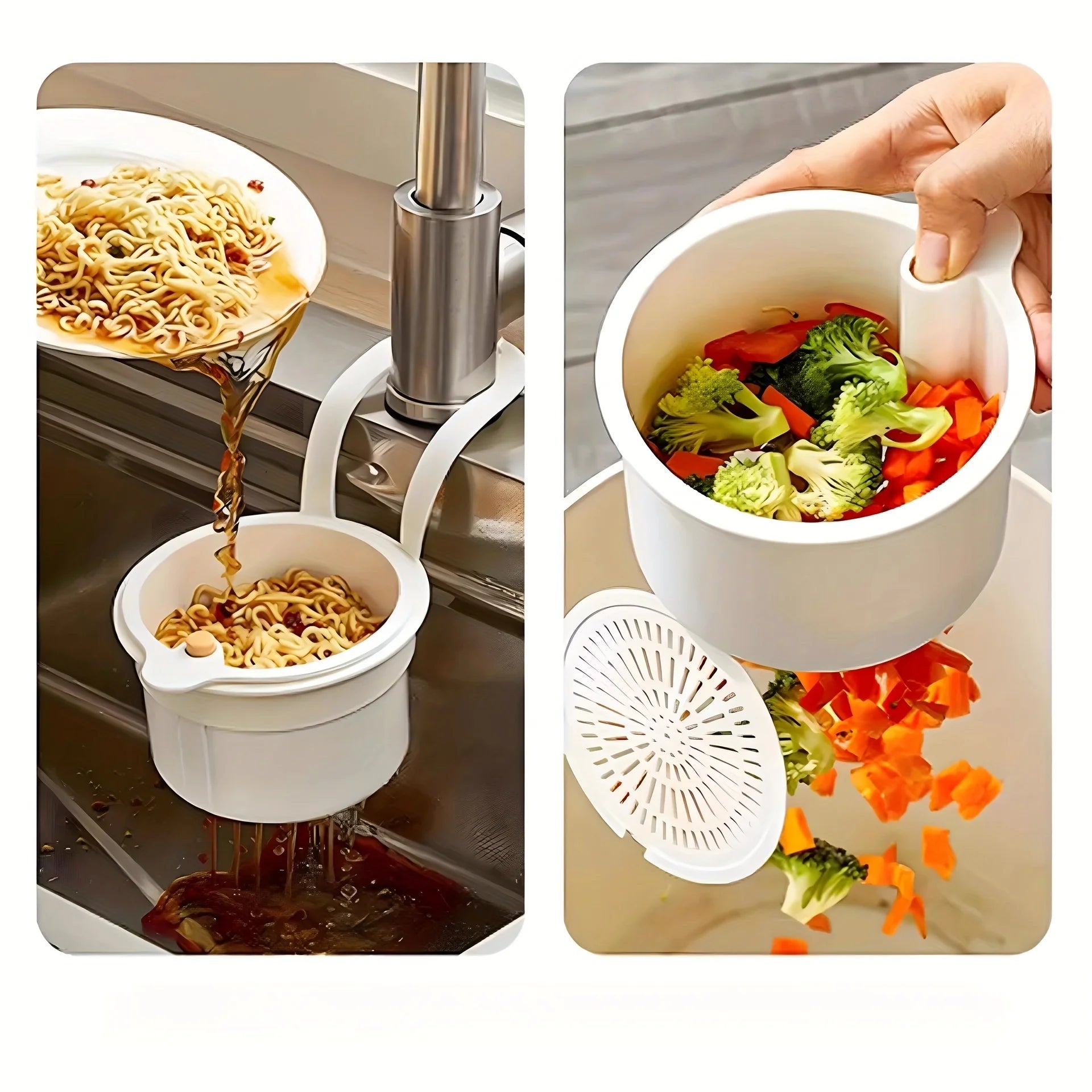 Hanging Sink Basket Button Drain Storage Split Filter Basket 1 Second Install for Kitchen Bathroom Space Saving Durable Plastic