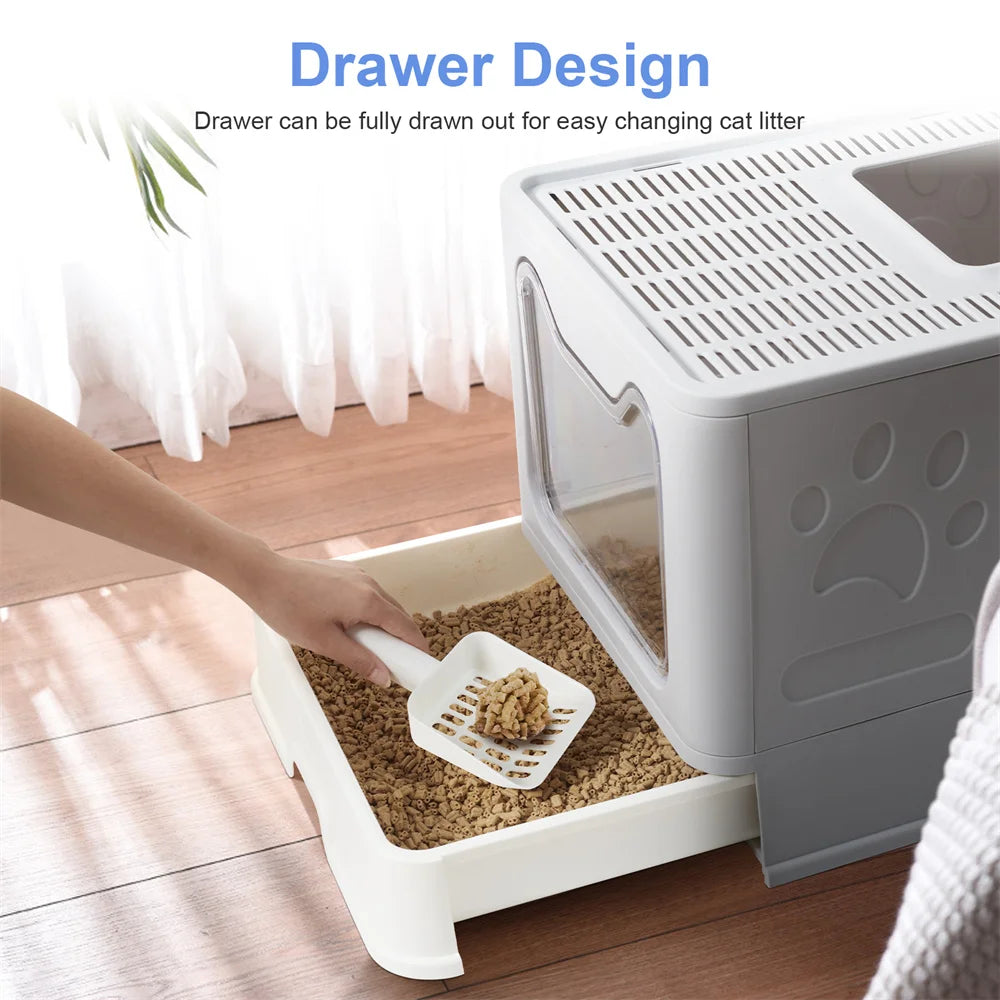 Easy Cleaning Cat Litter Box Large Cat Pan Drawer Anti-Splashing Cat Potty Toilet Tray with Scoop