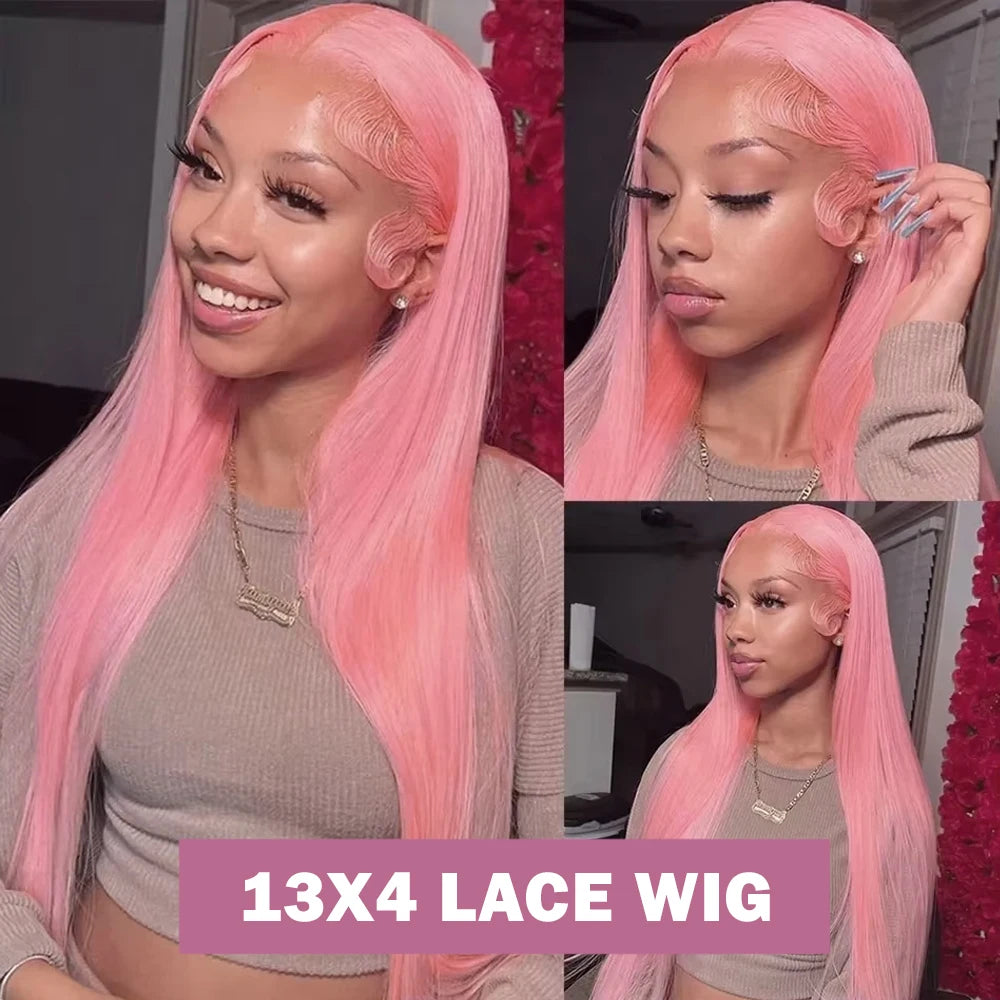 Light Pink 13X4 Lace Front Wigs For Women Heat Resistant Fiber Long Straight Synthetic Hair Wigs for Daily Party Cosplay Use