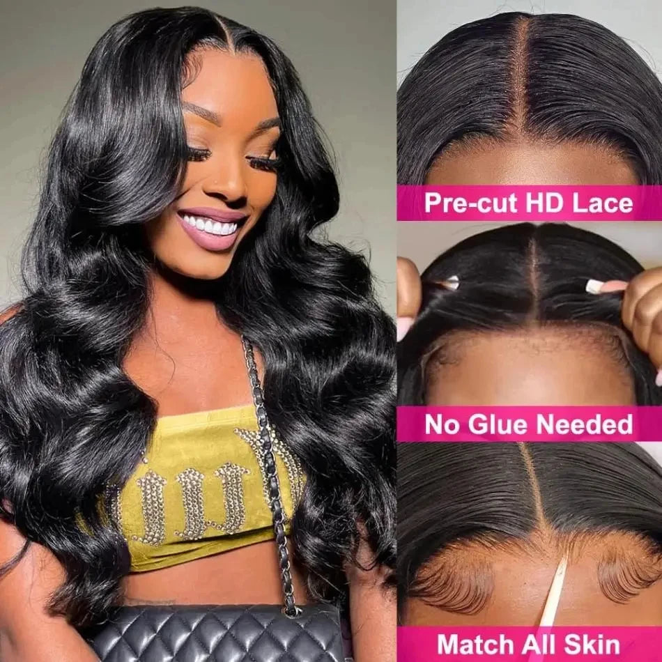 40 Inch Body Wave Lace Front Wigs Human Hair250 Density Lace Wigs Natural Black Pre Plucked 13x6 HD Lace Frontal Wig Human Hair