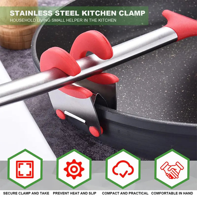 Stainless Steel Pot Clip Holder Spoon Rest Anti-Scald Silicone Grip Pot Clip Holder Easy Pot Fixed Clamp Kitchen Gadget Organize