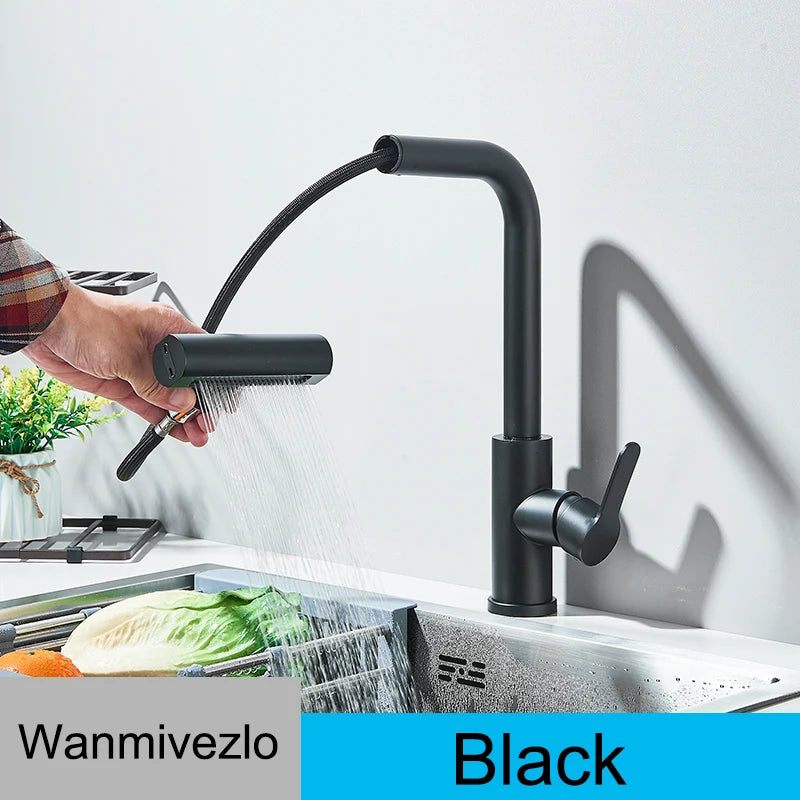 Kitchen Faucet Flexible Pull Out Hot Rainfall Cold Water Mixer Tap 360° Kitchen Sink Faucets Deck installation