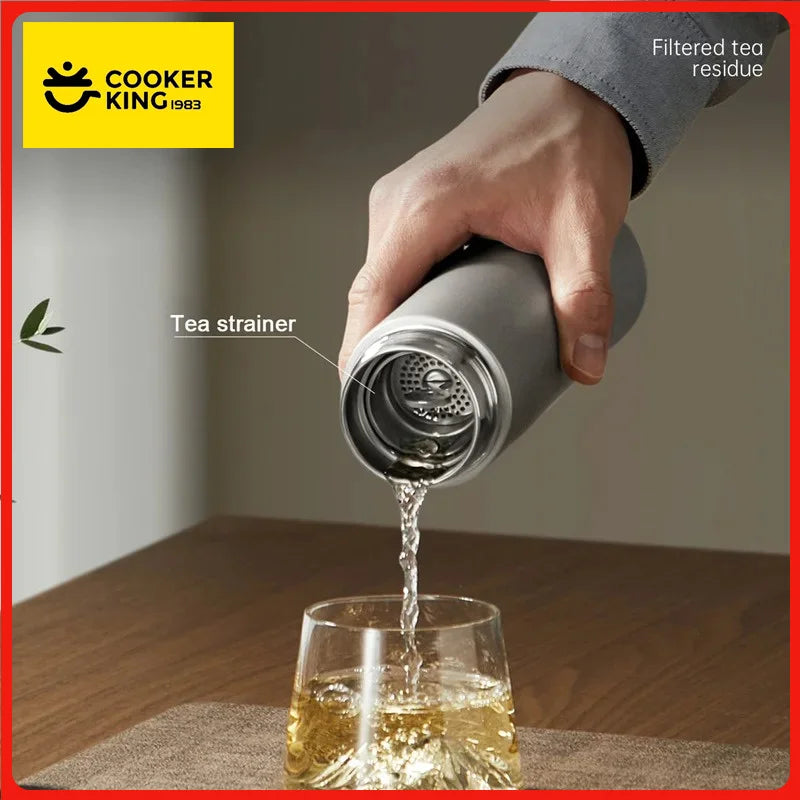 COOKER KING 450ml Pure Titanium Vacuum Thermos Bottle Lightweight Insulated Water Bottle With Tea strainer Keep warm and cold