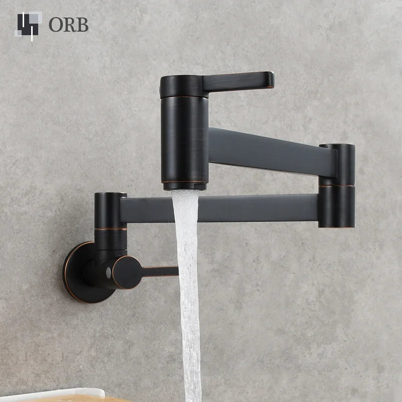 Brass Double Switch Basin Faucet Kitchen In-Wall Foldable Single Cold Tap Mop Sink Extension Pot Filler Faucet Gold Black Chrome