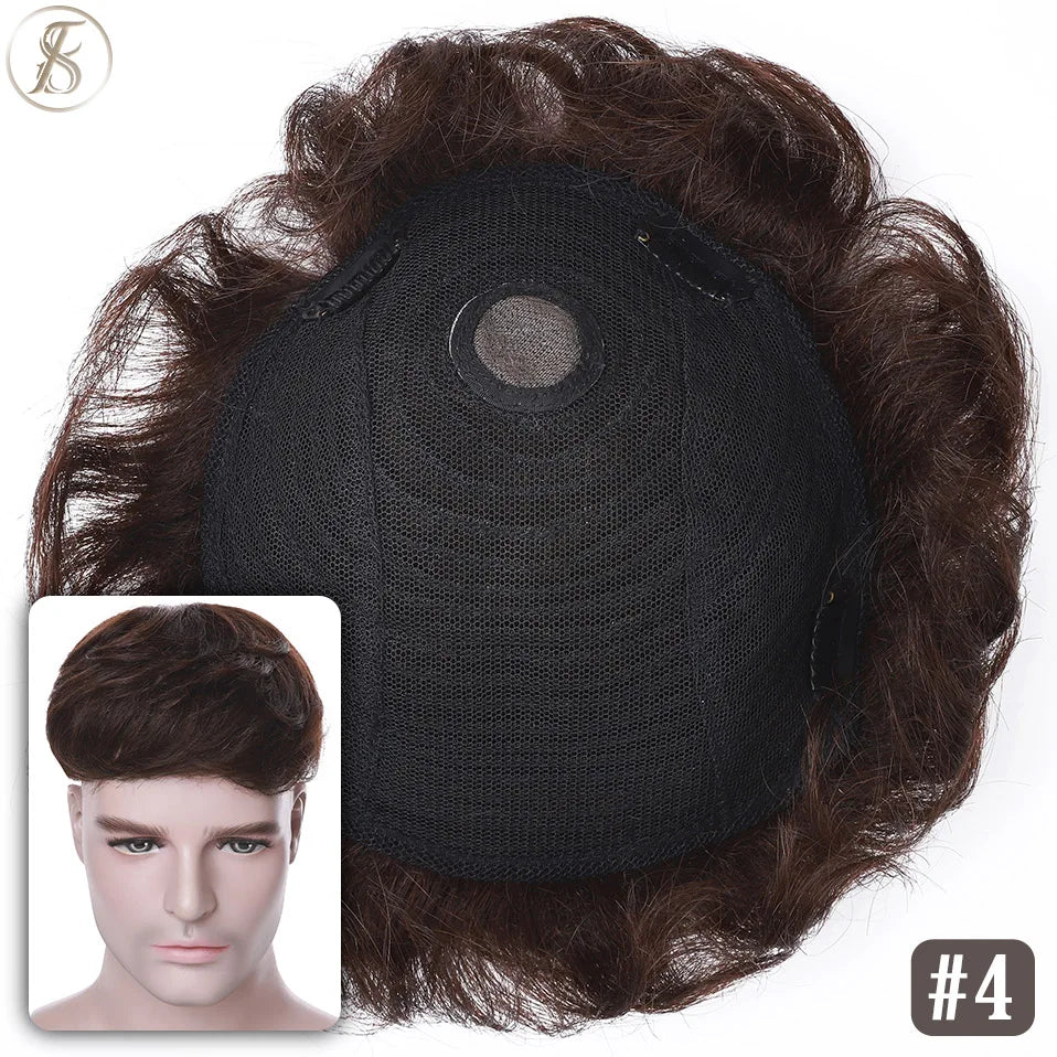TESS Mens Hair Replacement System 35g Men Toupee 16x19cm Human Hair Wig Men Capillary Prothesis Male Clip In Hair Extensions