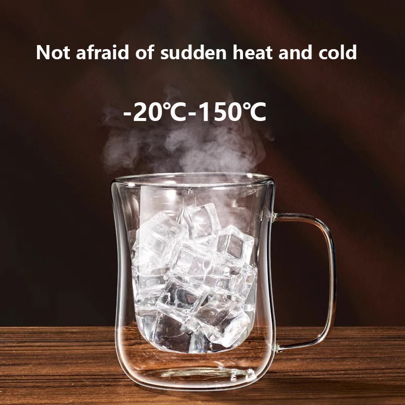 FOME 1/2/4pcs Double Wall Glass Coffee Cups Clear Espresso Mug With Handle For Hot Cold Beverage Milk Juice Teacup Drinkware Set