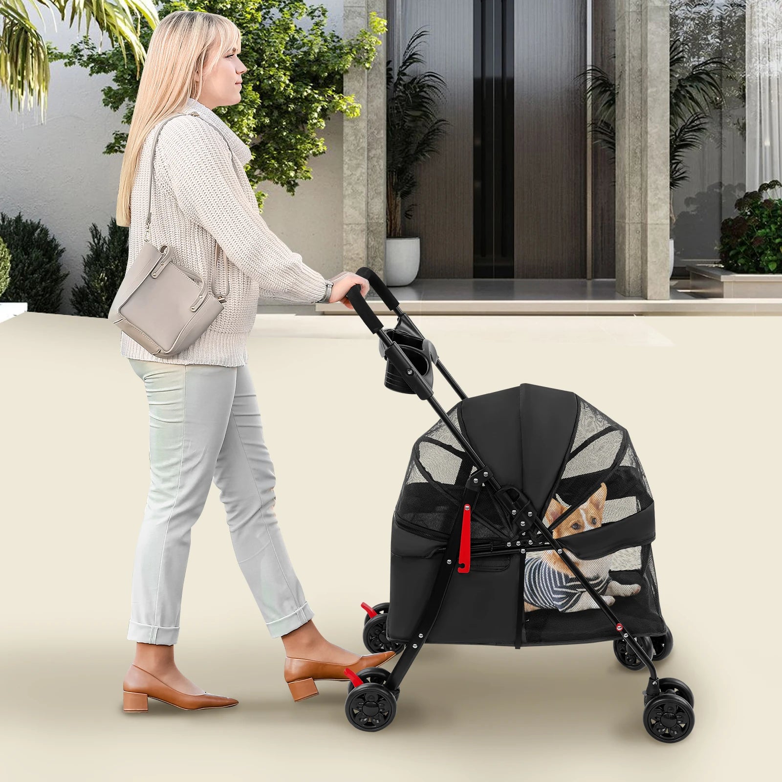 Foldable Lightweight Pet Cart For Small To Medium Dogs And Cats Outdoor Dog Walking Is Effortless