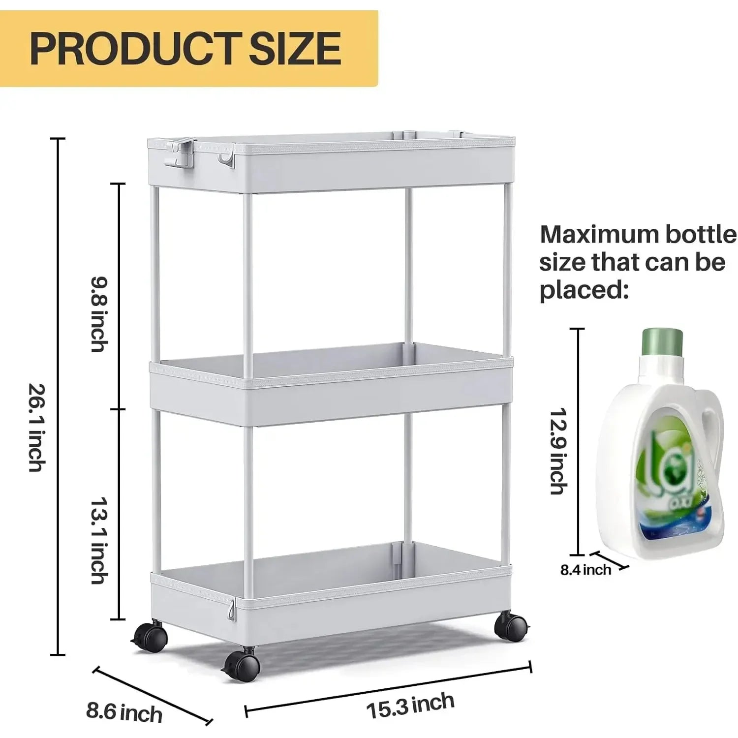 Rolling Storage Cart 3 Tier, Bathroom Cart Organizer Mobile Shelving Unit Multi-Functional Shelves for Office, Kitchen, Bathroom
