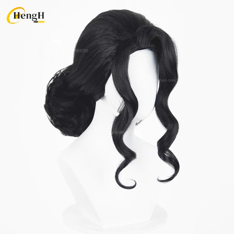 In Stock Anime Kibutsuji Muzan Female Short 38cm Black With Bun Cosplay Wig Heat Resistant Synthetic Hair Halloween Party Wigs
