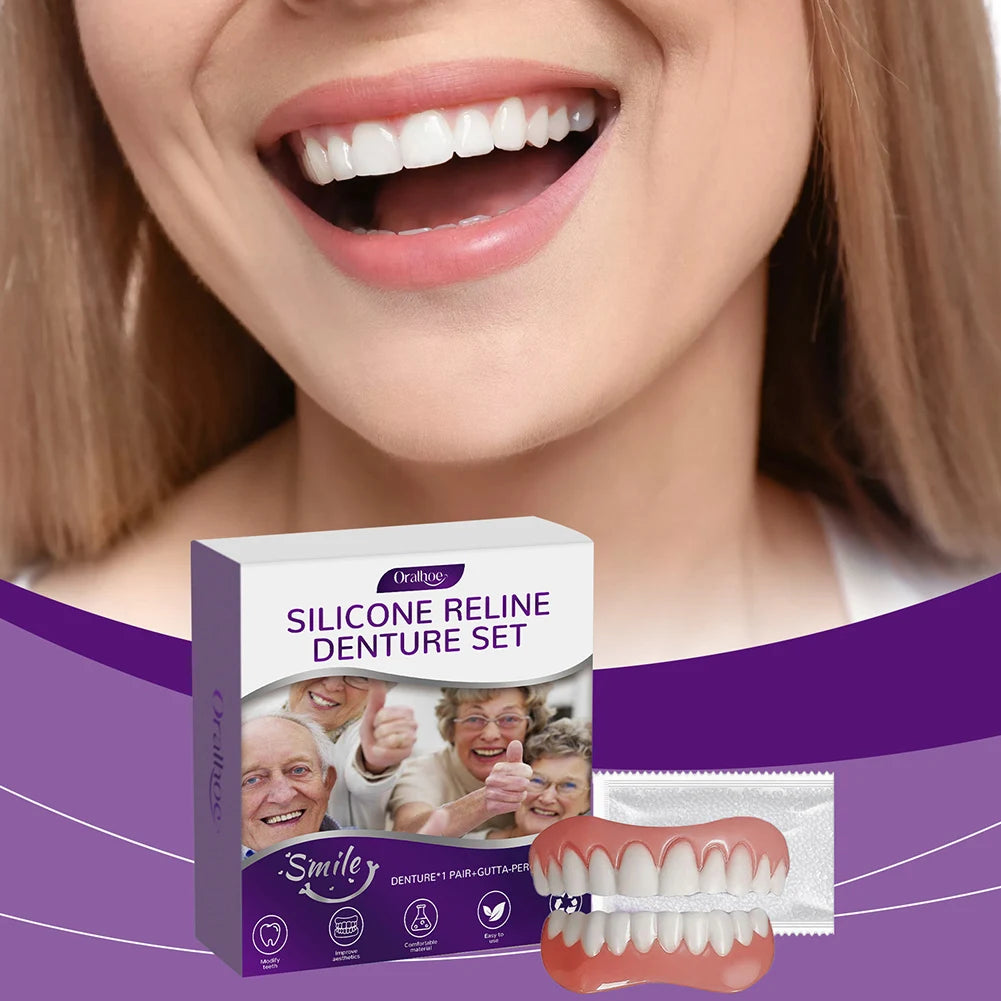 Silicone Reline Denture Set Soft Dentures False Teeth Set Wear-Resistant Denture Silicone Kit Soft Denture Kit for Men and Women