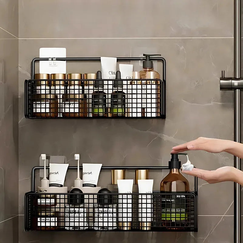 Kitchen Organiser Multifunctional Toiletries Organiser No-Punch Bathroom Shelf Bathroom Kitchen Wall Mount Storage Rack