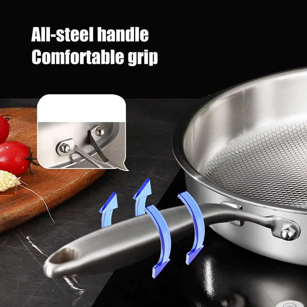 Titanium Frying Pan with Glass Lid Non-stick Even-Heating Skillet Uncoated Stainless Steel Woks Pan Kitchen Cookware 26/28/30cm
