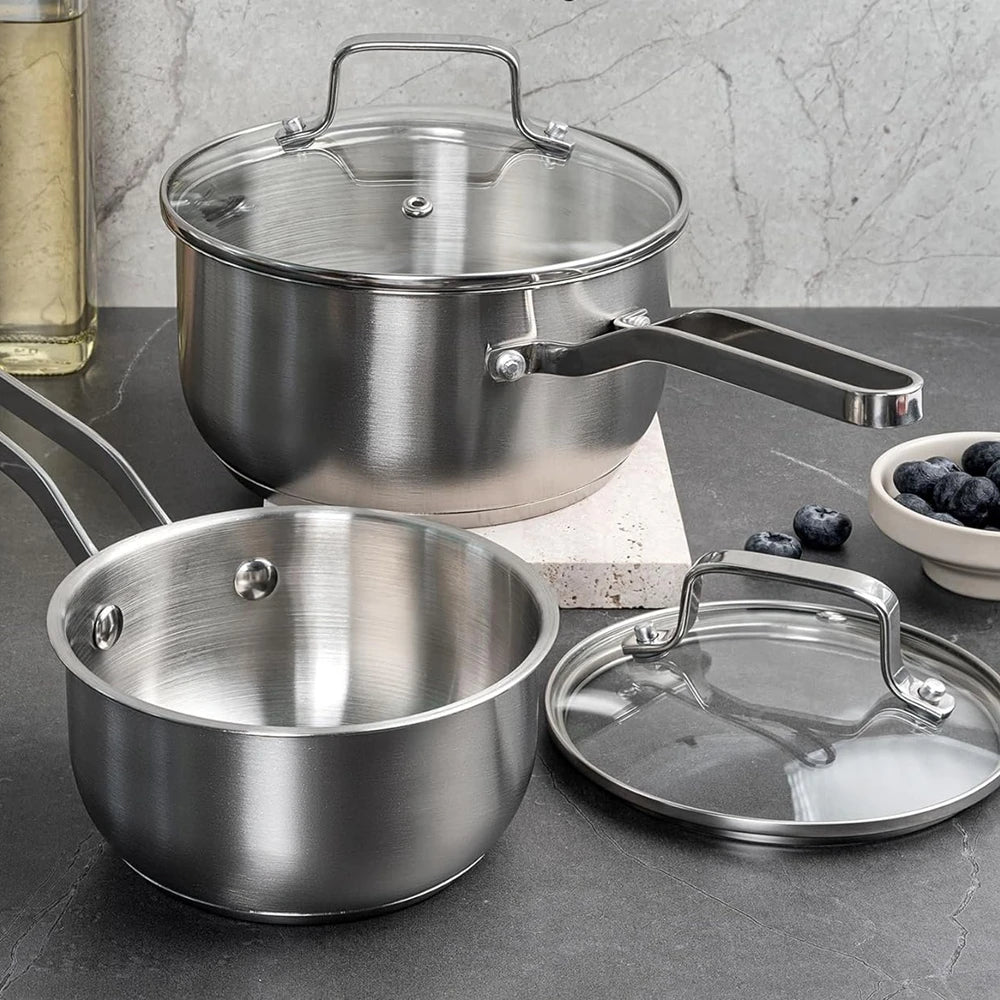 304 Stainless Steel SaucePan 1QT Induction Sauce Pan with Glass Strainer Lid Stainless Steel Sauce Pot Cooking Tools
